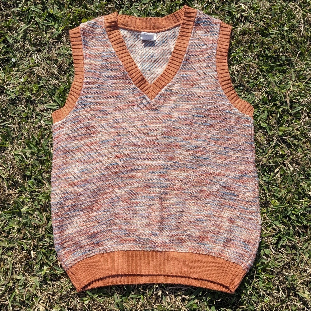 Vintage 70s Eclectic Grandpa Sweater Vest Small Sears Marled Earth Tone V-Neck